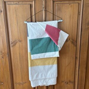 Striped Multicolor Duvet Cover - Cream, Green, Black , Mustard, Red